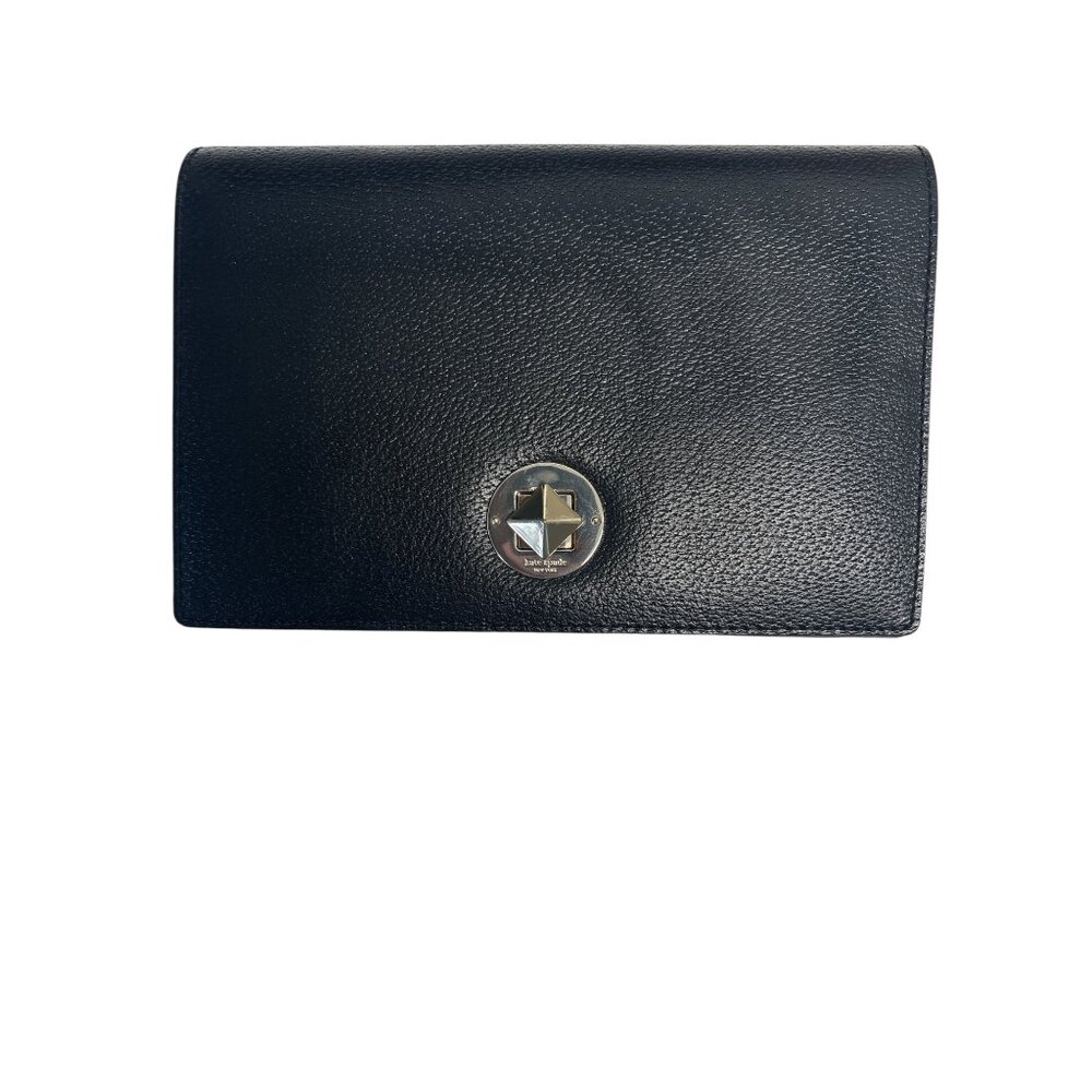 Kate Spade Black Leather Crossbody – Pyramid Stud Clasp, Minimalist Evening Bag - Picture 7 of 9